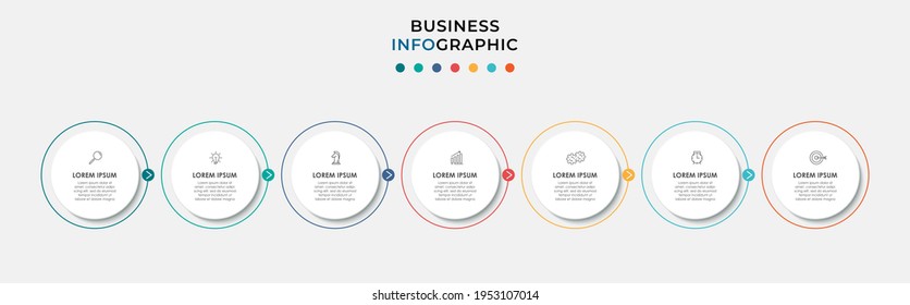 Vector Infographic design business template with icons and 7 options or steps. Can be used for process diagram, presentations, workflow layout, banner, flow chart, info graph