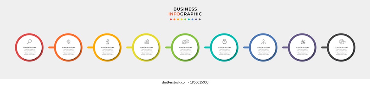 Vector Infographic design business template with icons and 9 options or steps. Can be used for process diagram, presentations, workflow layout, banner, flow chart, info graph