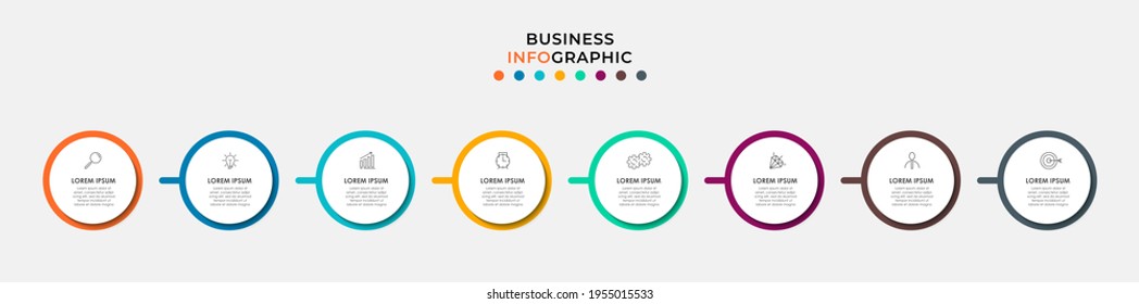 Vector Infografik Design Business Template mit Symbolen und 8 Optionen oder Schritten. Kann für Prozessdiagramm, Präsentationen, Workflow-Layout, Banner, Flussdiagramm, Info-Graphen verwendet werden
