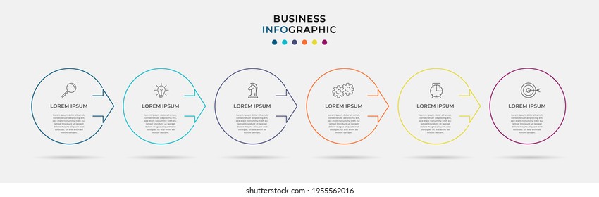 Vector Infographic design business template with icons and 6 options or steps. Can be used for process diagram, presentations, workflow layout, banner, flow chart, info graph