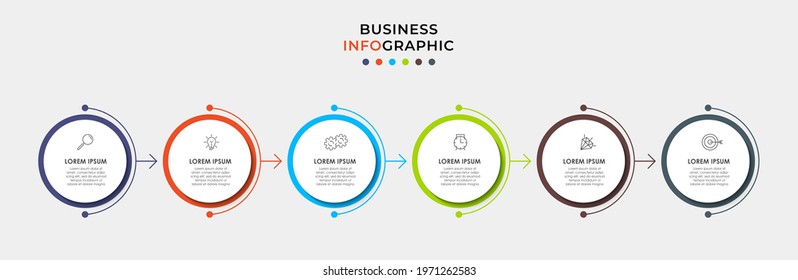 Vector Infographic design business template with icons and 6 options or steps. Can be used for process diagram, presentations, workflow layout, banner, flow chart, info graph