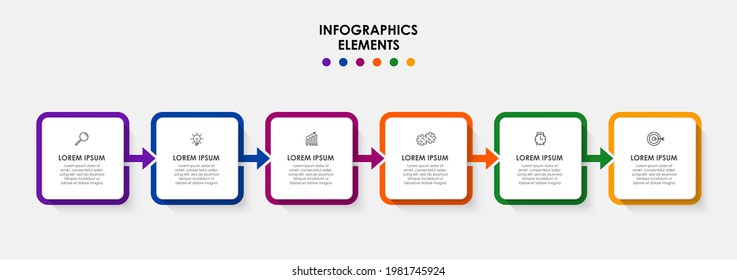 Plantilla de negocio de diseño de infografía vectorial con iconos y 6 opciones o pasos. Se puede utilizar para el diagrama de procesos, presentaciones, diseño de flujo de trabajo, banner, diagrama de flujo, gráfico de información