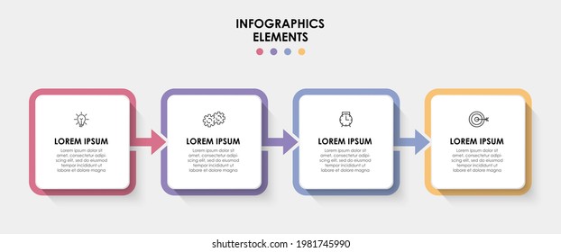 Plantilla de negocio de diseño de infografía vectorial con iconos y 4 opciones o pasos. Se puede utilizar para el diagrama de procesos, presentaciones, diseño de flujo de trabajo, banner, diagrama de flujo, gráfico de información