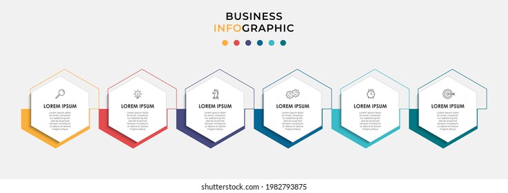 Vector Infographic design business template with icons and 6 options or steps. Can be used for process diagram, presentations, workflow layout, banner, flow chart, info graph