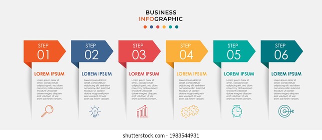 Vector Infographic design business template with icons and 6 options or steps. Can be used for process diagram, presentations, workflow layout, banner, flow chart, info graph