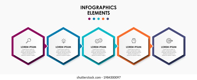 Plantilla de negocio de diseño de infografía vectorial con iconos y 5 opciones o pasos. Se puede utilizar para el diagrama de procesos, presentaciones, diseño de flujo de trabajo, banner, diagrama de flujo, gráfico de información