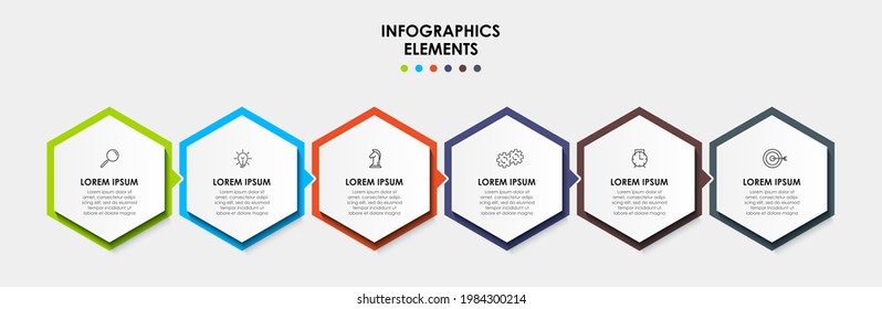 Vector Infographic design business template with icons and 6 options or steps. Can be used for process diagram, presentations, workflow layout, banner, flow chart, info graph