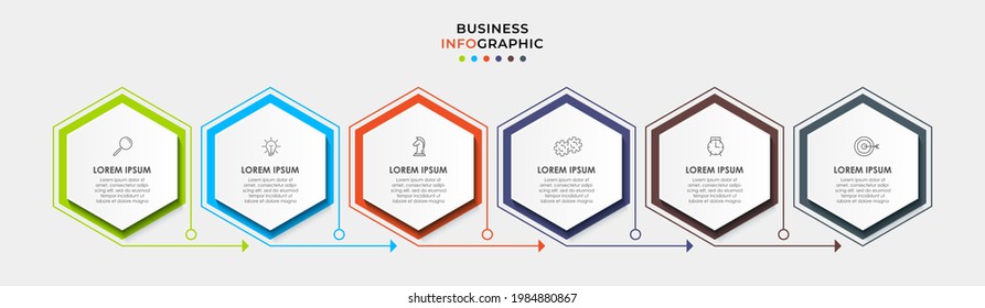 Vector Infographic design business template with icons and 6 options or steps. Can be used for process diagram, presentations, workflow layout, banner, flow chart, info graph