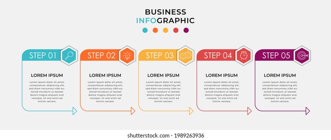 Plantilla de negocio de diseño de infografía vectorial con iconos y 5 opciones o pasos. Se puede utilizar para el diagrama de procesos, presentaciones, diseño de flujo de trabajo, banner, diagrama de flujo, gráfico de información