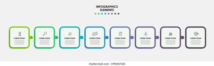 Vector Infographic design business template with icons and 8 options or steps. Can be used for process diagram, presentations, workflow layout, banner, flow chart, info graph