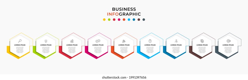 Vector Infographic design business template with icons and 9 options or steps. Can be used for process diagram, presentations, workflow layout, banner, flow chart, info graph
