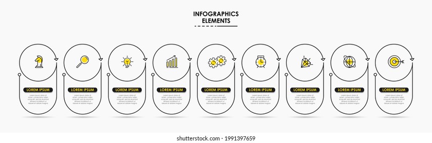 Vector Infographic design business template with icons and 9 options or steps. Can be used for process diagram, presentations, workflow layout, banner, flow chart, info graph