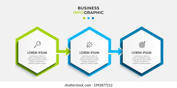 Plantilla de negocio de diseño de infografía vectorial con iconos y 3 opciones o pasos. Se puede utilizar para el diagrama de procesos, presentaciones, diseño de flujo de trabajo, banner, diagrama de flujo, gráfico de información