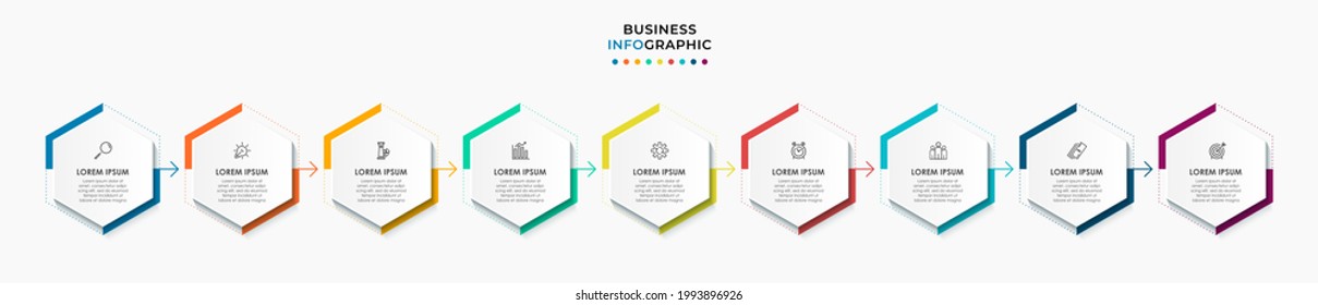 Vector Infographic design business template with icons and 9 options or steps. Can be used for process diagram, presentations, workflow layout, banner, flow chart, info graph