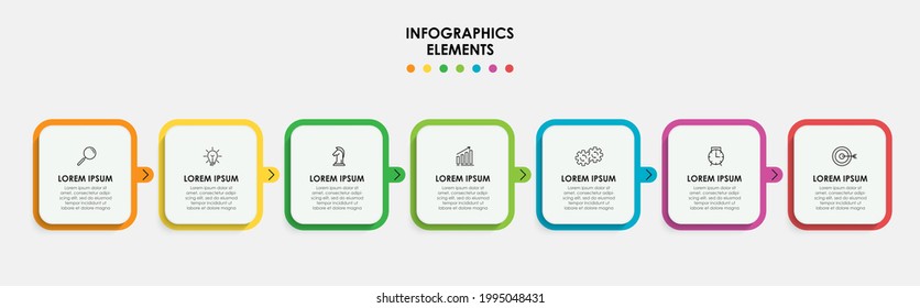 Vector Infographic design business template with icons and 7 options or steps. Can be used for process diagram, presentations, workflow layout, banner, flow chart, info graph
