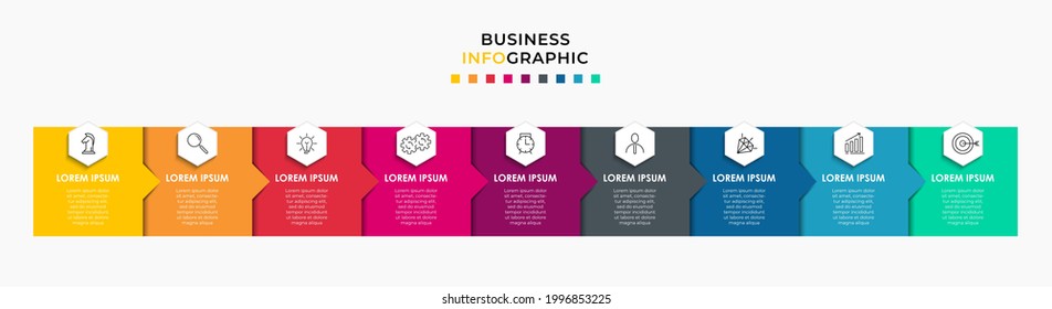 Vector Infographic design business template with icons and 9 options or steps. Can be used for process diagram, presentations, workflow layout, banner, flow chart, info graph