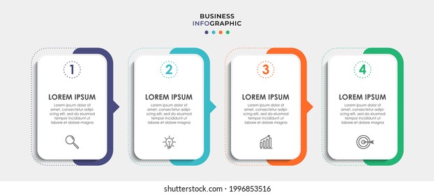 Plantilla de negocio de diseño de infografía vectorial con iconos y 4 opciones o pasos. Se puede utilizar para el diagrama de procesos, presentaciones, diseño de flujo de trabajo, banner, diagrama de flujo, gráfico de información