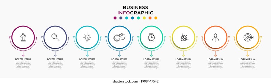 Vector Infographic design business template with icons and 8 options or steps. Can be used for process diagram, presentations, workflow layout, banner, flow chart, info graph