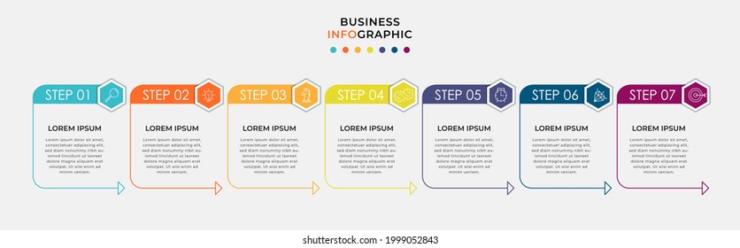 Vector Infographic design business template with icons and 7 options or steps. Can be used for process diagram, presentations, workflow layout, banner, flow chart, info graph