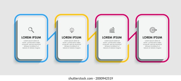 Plantilla de negocio de diseño de infografía vectorial con iconos y 4 opciones o pasos. Se puede utilizar para el diagrama de procesos, presentaciones, diseño de flujo de trabajo, banner, diagrama de flujo, gráfico de información