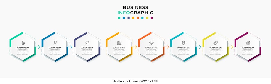 Vector Infographic design business template with icons and 8 options or steps. Can be used for process diagram, presentations, workflow layout, banner, flow chart, info graph