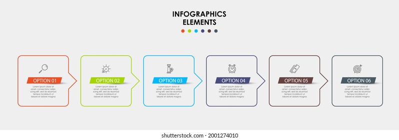 Vector Infographic design business template with icons and 6 options or steps. Can be used for process diagram, presentations, workflow layout, banner, flow chart, info graph