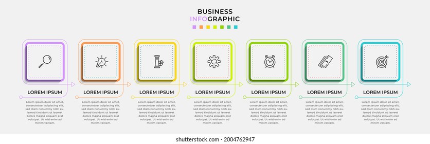 Vector Infographic design business template with icons and 7 options or steps. Can be used for process diagram, presentations, workflow layout, banner, flow chart, info graph