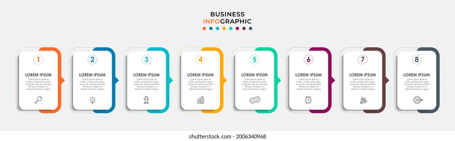 Plantilla de negocio de diseño de infografía vectorial con iconos y 8 opciones o pasos. Se puede utilizar para el diagrama de procesos, presentaciones, diseño de flujo de trabajo, banner, diagrama de flujo, gráfico de información