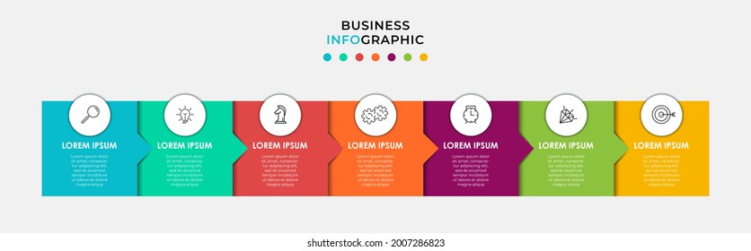 Plantilla de negocio de diseño de infografía vectorial con iconos y 7 opciones o pasos. Se puede utilizar para el diagrama de procesos, presentaciones, diseño de flujo de trabajo, banner, diagrama de flujo, gráfico de información