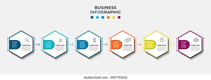 Vector Infographic design business template with icons and 6 options or steps. Can be used for process diagram, presentations, workflow layout, banner, flow chart, info graph