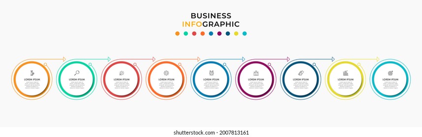Plantilla de negocio de diseño de infografía vectorial con iconos y 9 opciones o pasos. Se puede utilizar para el diagrama de procesos, presentaciones, diseño de flujo de trabajo, banner, diagrama de flujo, gráfico de información