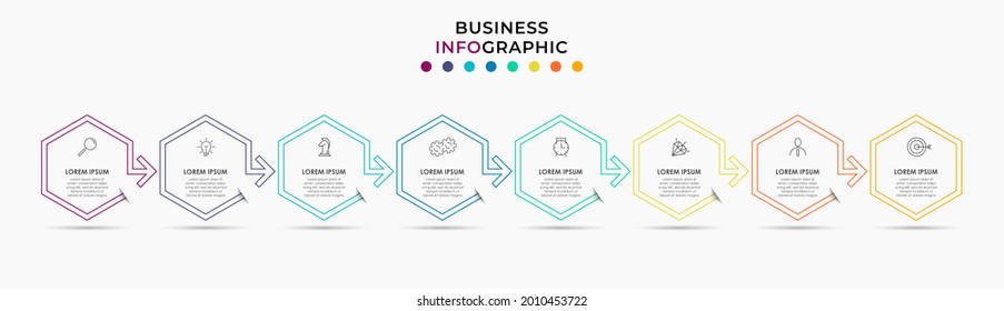 Vector Infographic design business template with icons and 8 options or steps. Can be used for process diagram, presentations, workflow layout, banner, flow chart, info graph