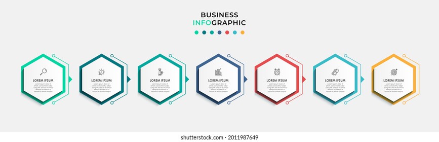 Plantilla de negocio de diseño de infografía vectorial con iconos y 7 opciones o pasos. Se puede utilizar para el diagrama de procesos, presentaciones, diseño de flujo de trabajo, banner, diagrama de flujo, gráfico de información