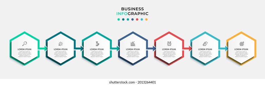 Vector Infographic design business template with icons and 7 options or steps. Can be used for process diagram, presentations, workflow layout, banner, flow chart, info graph