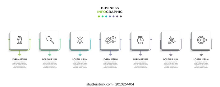 Vector Infographic design business template with icons and 7 options or steps. Can be used for process diagram, presentations, workflow layout, banner, flow chart, info graph