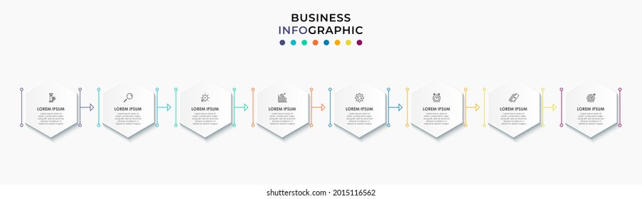 Vector Infographic design business template with icons and 8 options or steps. Can be used for process diagram, presentations, workflow layout, banner, flow chart, info graph