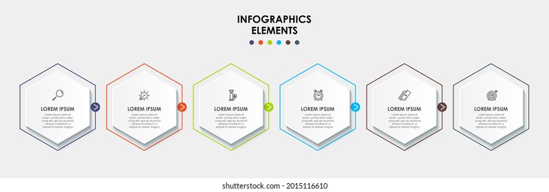 Vector Infographic design business template with icons and 6 options or steps. Can be used for process diagram, presentations, workflow layout, banner, flow chart, info graph