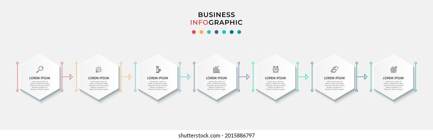 Vector Infographic Design Business Template With Icons And 7 Options Or Steps. Can Be Used For Process Diagram, Presentations, Workflow Layout, Banner, Flow Chart, Info Graph