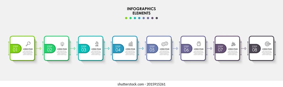 Vector Infographic design business template with icons and 8 options or steps. Can be used for process diagram, presentations, workflow layout, banner, flow chart, info graph