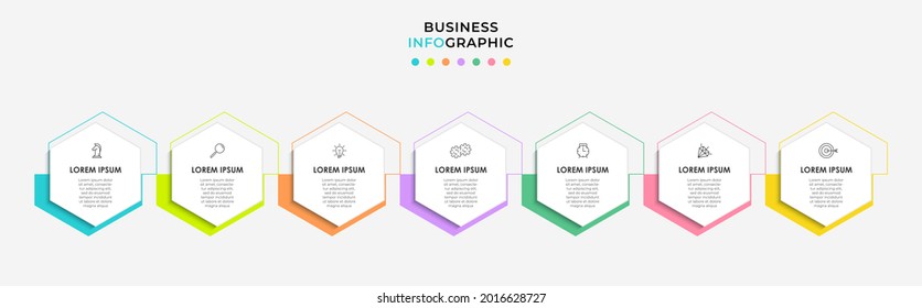 Vector Infographic Design Business Template With Icons And 7 Options Or Steps. Can Be Used For Process Diagram, Presentations, Workflow Layout, Banner, Flow Chart, Info Graph