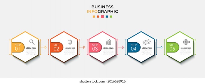Plantilla de negocio de diseño de infografía vectorial con iconos y 5 opciones o pasos. Se puede utilizar para el diagrama de procesos, presentaciones, diseño de flujo de trabajo, banner, diagrama de flujo, gráfico de información
