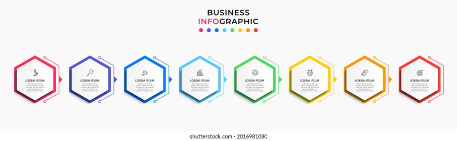 Vector Infographic design business template with icons and 8 options or steps. Can be used for process diagram, presentations, workflow layout, banner, flow chart, info graph