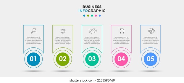 Vector Infographic design business template with icons and 5 options or steps. Can be used for process diagram, presentations, workflow layout, banner, flow chart, info graph