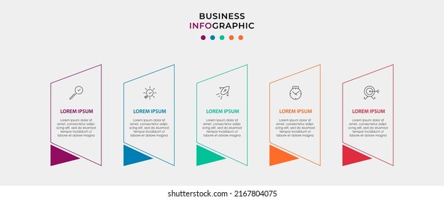Plantilla de negocio de diseño de infografía vectorial con iconos y 5 opciones o pasos. Se puede utilizar para el diagrama de procesos, presentaciones, diseño de flujo de trabajo, banner, diagrama de flujo, gráfico de información