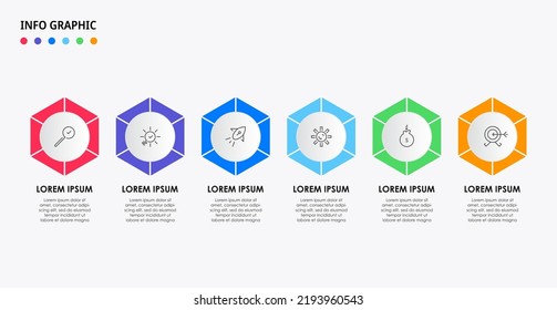 Plantilla de negocio de diseño de infografía vectorial con iconos y 6 opciones o pasos. Se puede utilizar para el diagrama de procesos, presentaciones, diseño de flujo de trabajo, banner, diagrama de flujo, gráfico de información