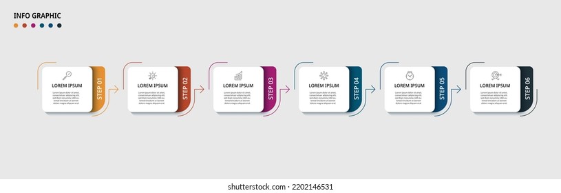 Plantilla de negocio de diseño de infografía vectorial con iconos y 6 opciones o pasos. Se puede utilizar para el diagrama de procesos, presentaciones, diseño de flujo de trabajo, banner, diagrama de flujo, gráfico de información
