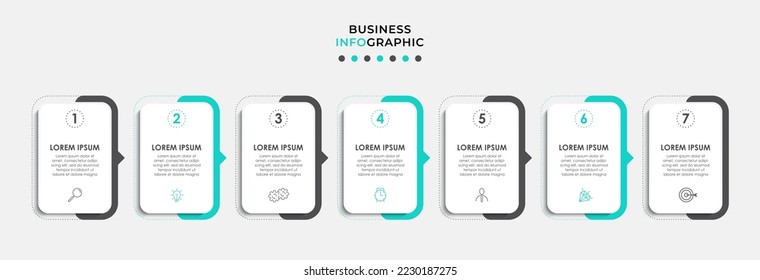 Plantilla de negocio de diseño de infografía vectorial con iconos y 7 opciones o pasos. Se puede utilizar para el diagrama de procesos, presentaciones, diseño de flujo de trabajo, banner, diagrama de flujo, gráfico de información