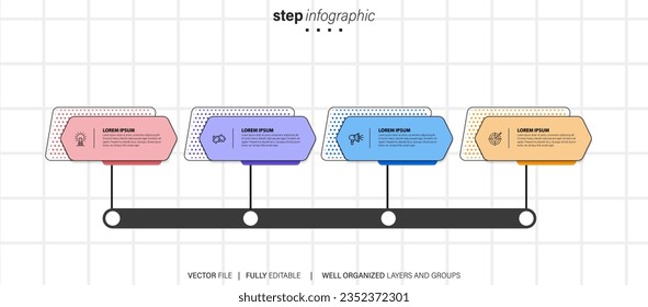Vector Infographic design business template with icons and 4 options or steps. Can be used for process diagram, presentations, workflow layout, banner, flow chart, info graph
