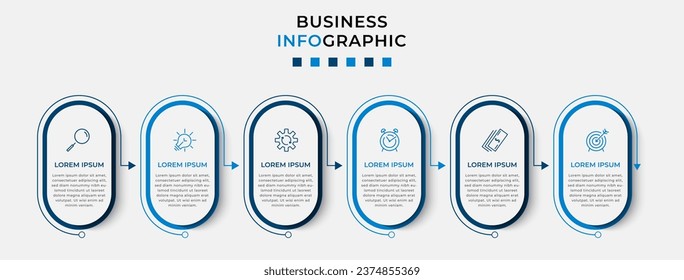 Vector Infographic design business template with icons and 6 options or steps. Can be used for process diagram, presentations, workflow layout, banner, flow chart, info graph