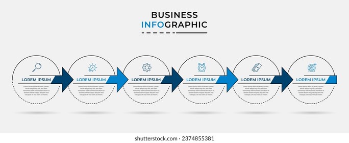 Plantilla de negocio de diseño de infografía vectorial con iconos y 6 opciones o pasos. Se puede utilizar para el diagrama de procesos, presentaciones, diseño de flujo de trabajo, banner, diagrama de flujo, gráfico de información